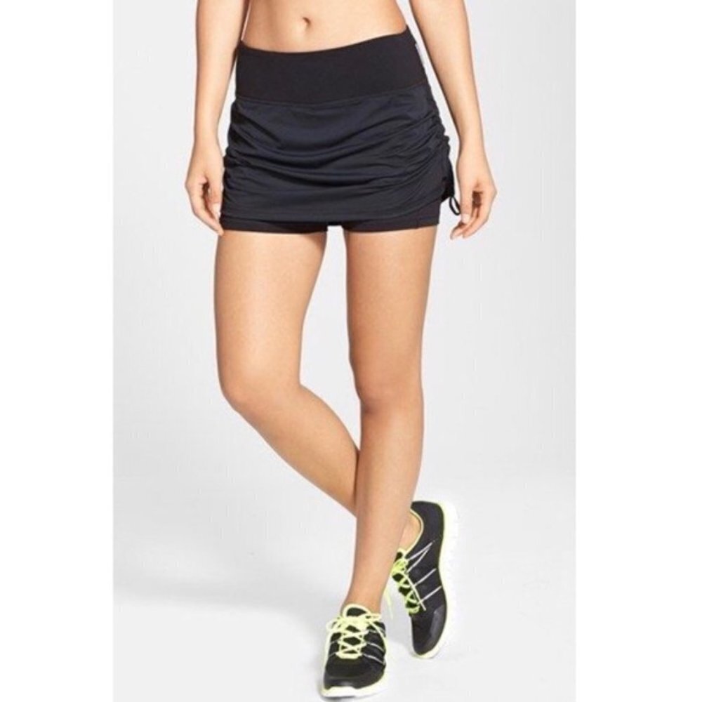 Zella Skort Women's Small Black Ruched Athletic Skirt Shorts Sportswear Sporty